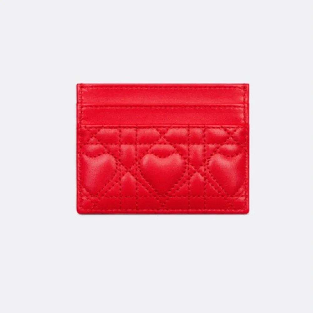 Dior Armour Jolie Freesia card holder in bright red cannage lambskin w/heart ❤️